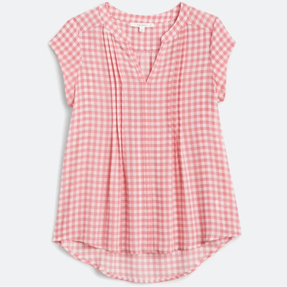 Plaid V-Neck Shirt Pink/White